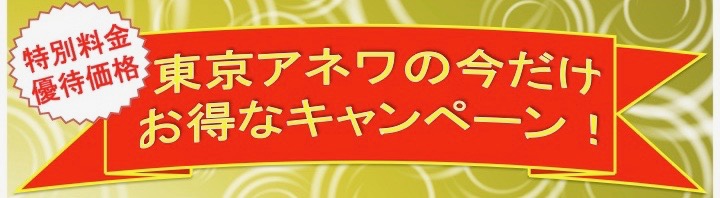 特別料金優待価格東京アネワの今だけお得なキャンペーン！